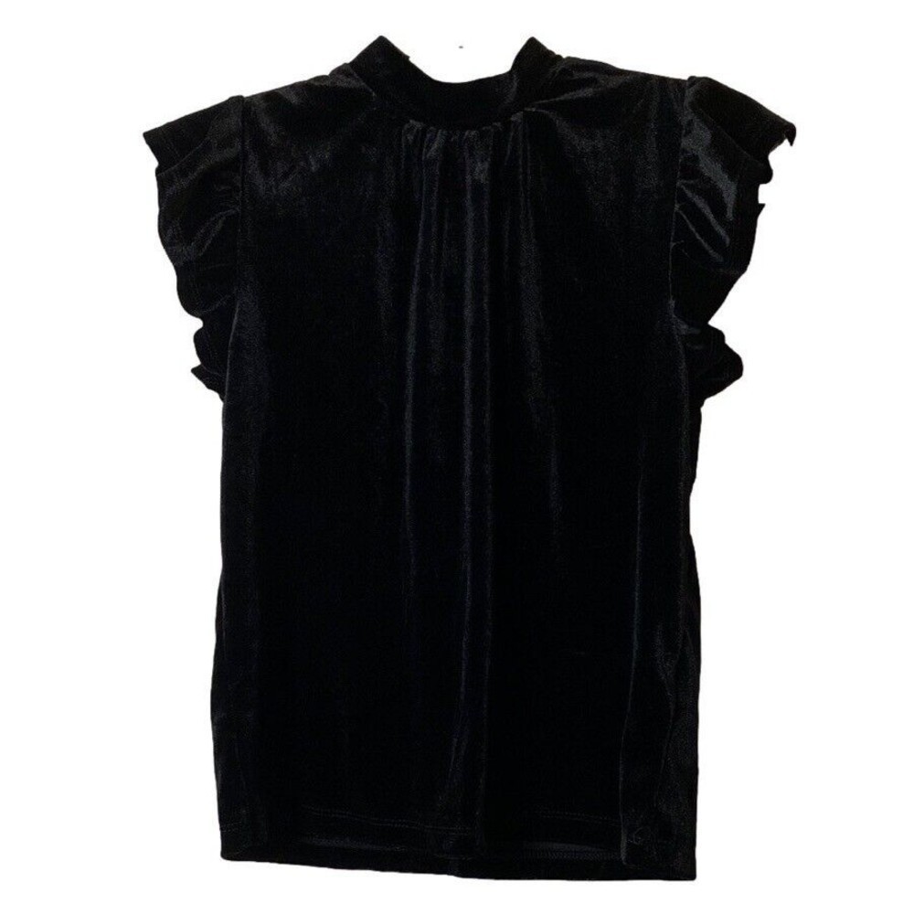 Olive + Oak velvety black ruffle sleeve top size XS‎ mock neck